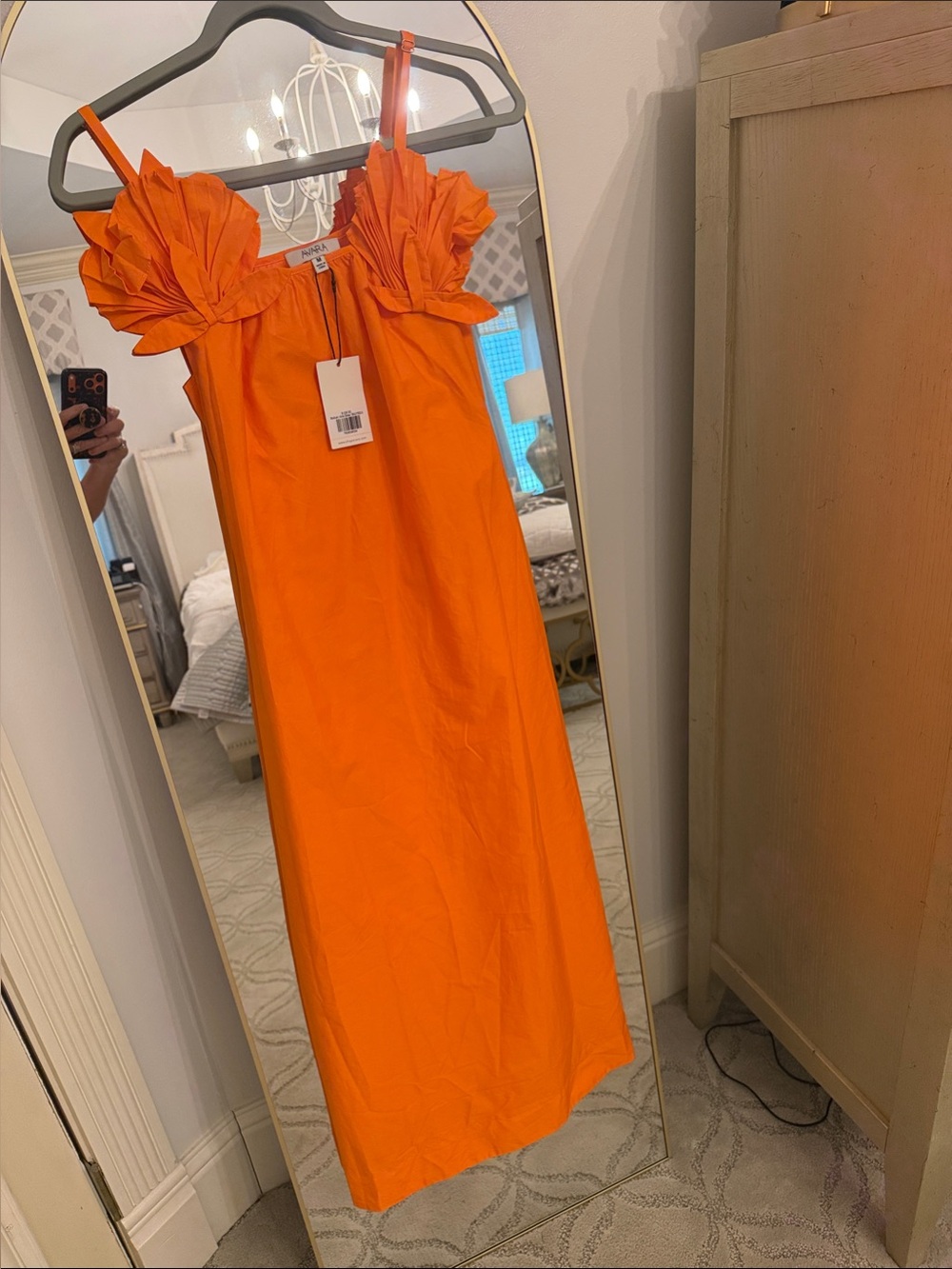 Avara NWT Medium Orange Maxi Dress with Mermaid Shell Shoulder Detail